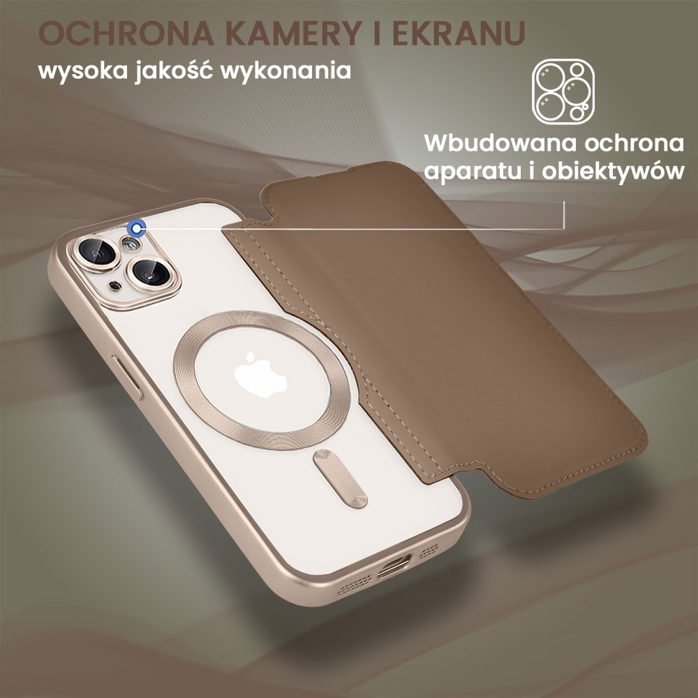 Etui do iPhone 13 typu książka Book Magsafe Lens Protect, z klapką, pustynny brąz (7)