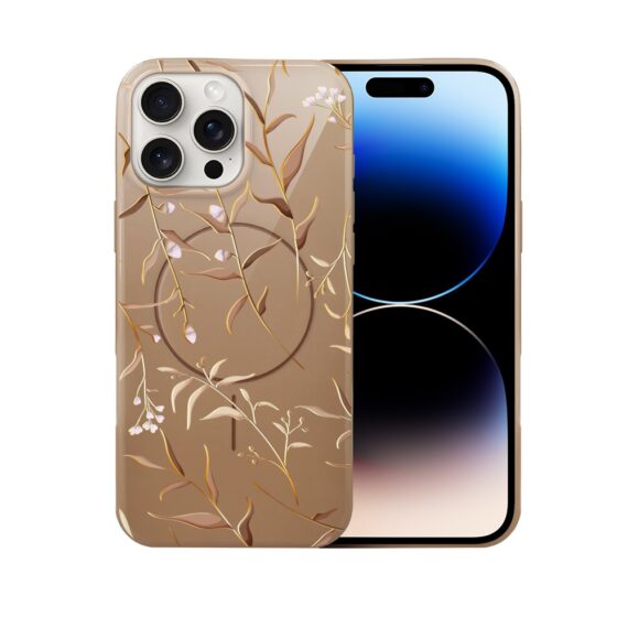 Etui do iPhone 14 Pro Max, elastyczne, z MagSafe, Złocisty Ogród, beżowe (2)