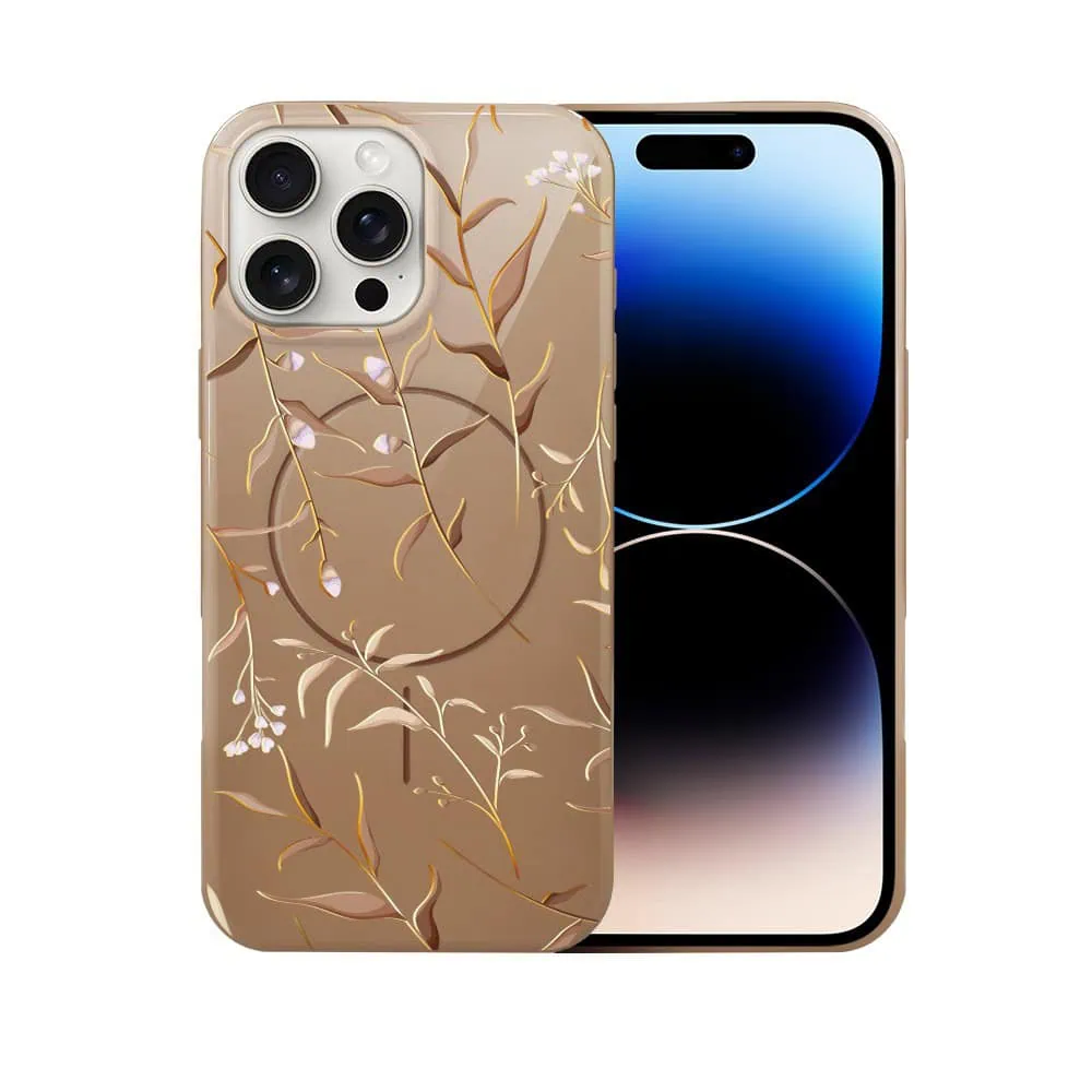 Etui do iPhone 14 Pro Max, elastyczne, z MagSafe, Złocisty Ogród, beżowe (2)