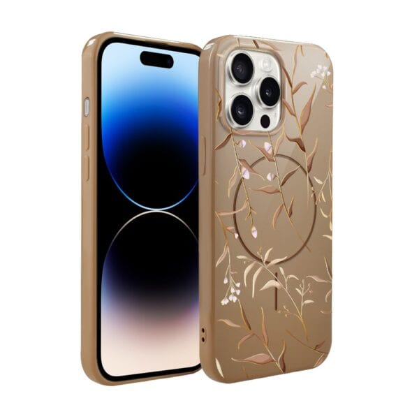 Etui do iPhone 14 Pro Max, elastyczne, z MagSafe, Złocisty Ogród, beżowe
