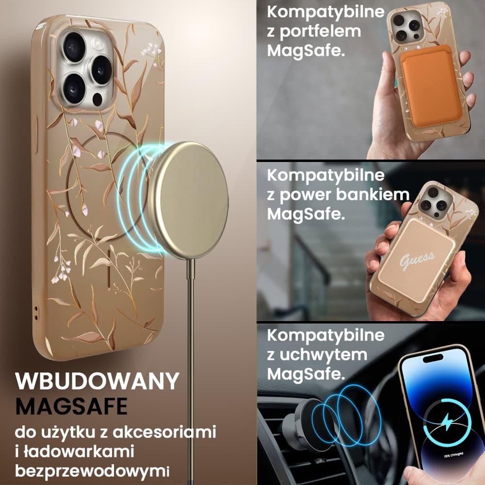 Etui do iPhone 14 Pro Max, elastyczne, z MagSafe, Złocisty Ogród, beżowe (5)