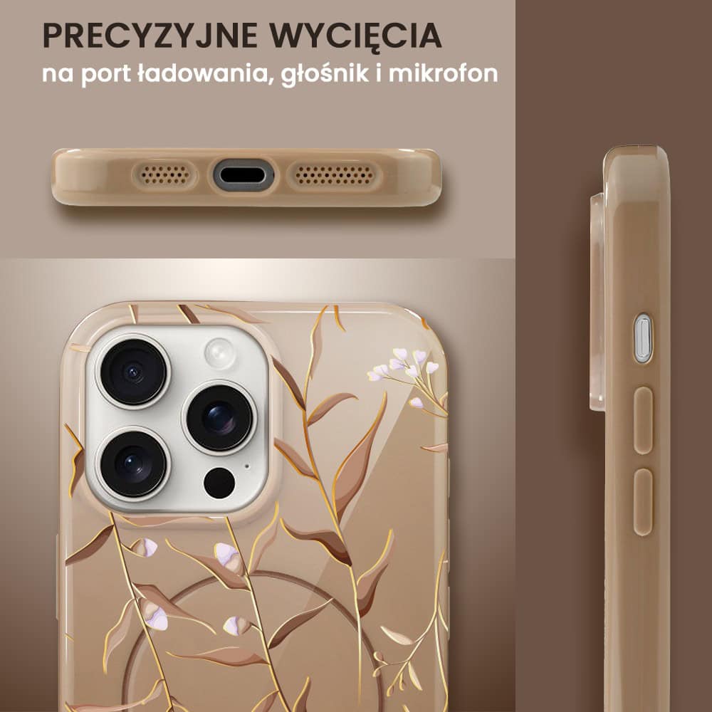 Etui do iPhone 14 Pro Max, elastyczne, z MagSafe, Złocisty Ogród, beżowe (8)