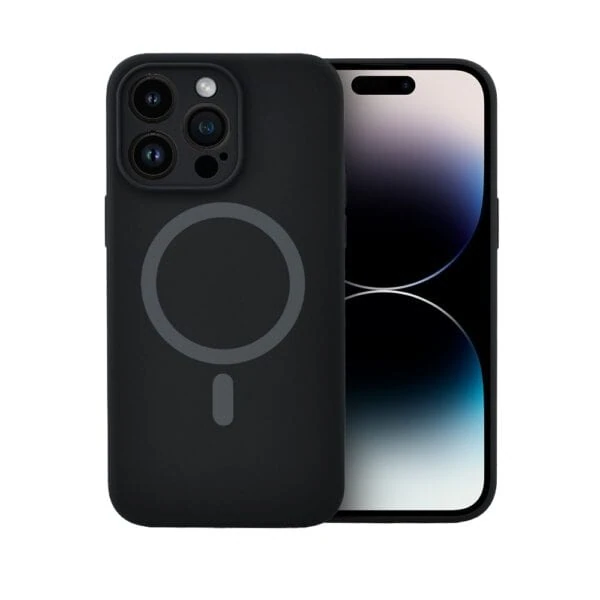 Etui do iPhone 15 Pro, silikonowe z MagSafe, mikrofibra soft touch z osłoną na aparat, czarne