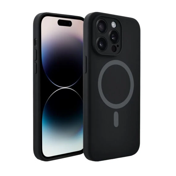 Etui do iPhone 14 Pro, silikonowe z MagSafe, mikrofibra soft touch z osłoną na aparat, czarne (3)