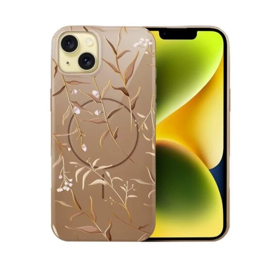 Etui do iPhone 14, elastyczne, z MagSafe, Złocisty Ogród, beżowe (2)