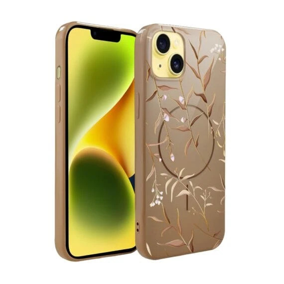 Etui do iPhone 14, elastyczne, z MagSafe, Złocisty Ogród, beżowe (3)