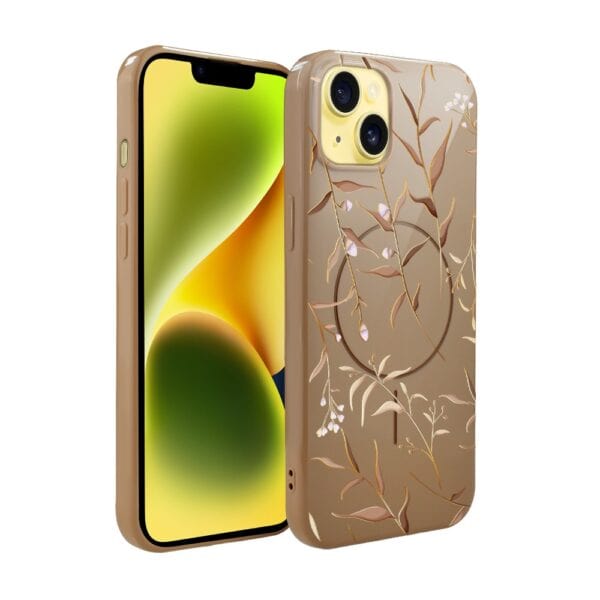 Etui do iPhone 14 Plus, elastyczne, z MagSafe, Złocisty Ogród, beżowe