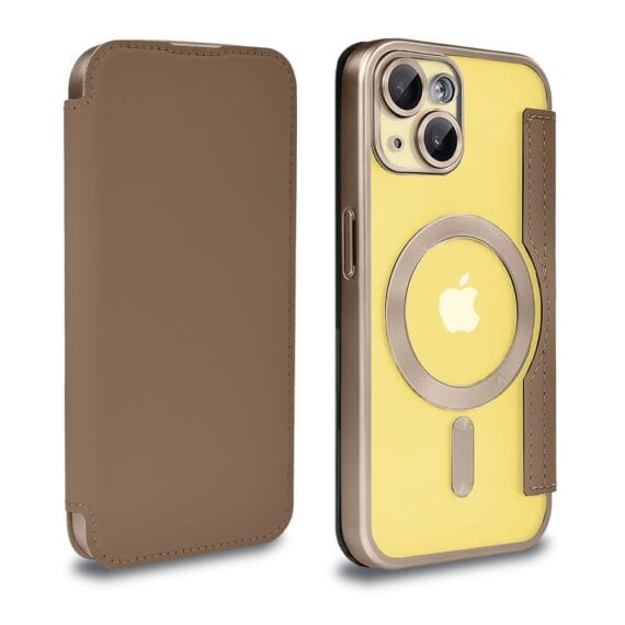 Etui do iPhone 14 typu książka Book Magsafe Lens Protect, z klapką, pustynny brąz (2)