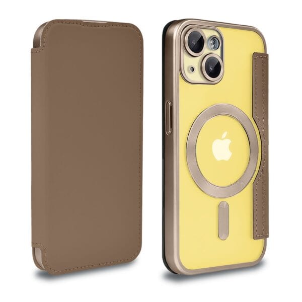 Etui do iPhone 14 typu książka Book Magsafe Lens Protect, z klapką, pustynny brąz