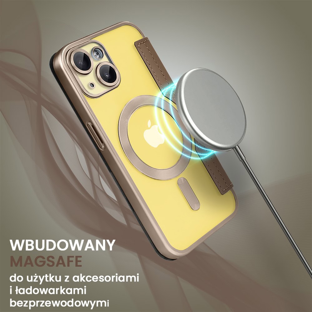 Etui do iPhone 14 typu książka Book Magsafe Lens Protect, z klapką, pustynny brąz (4)