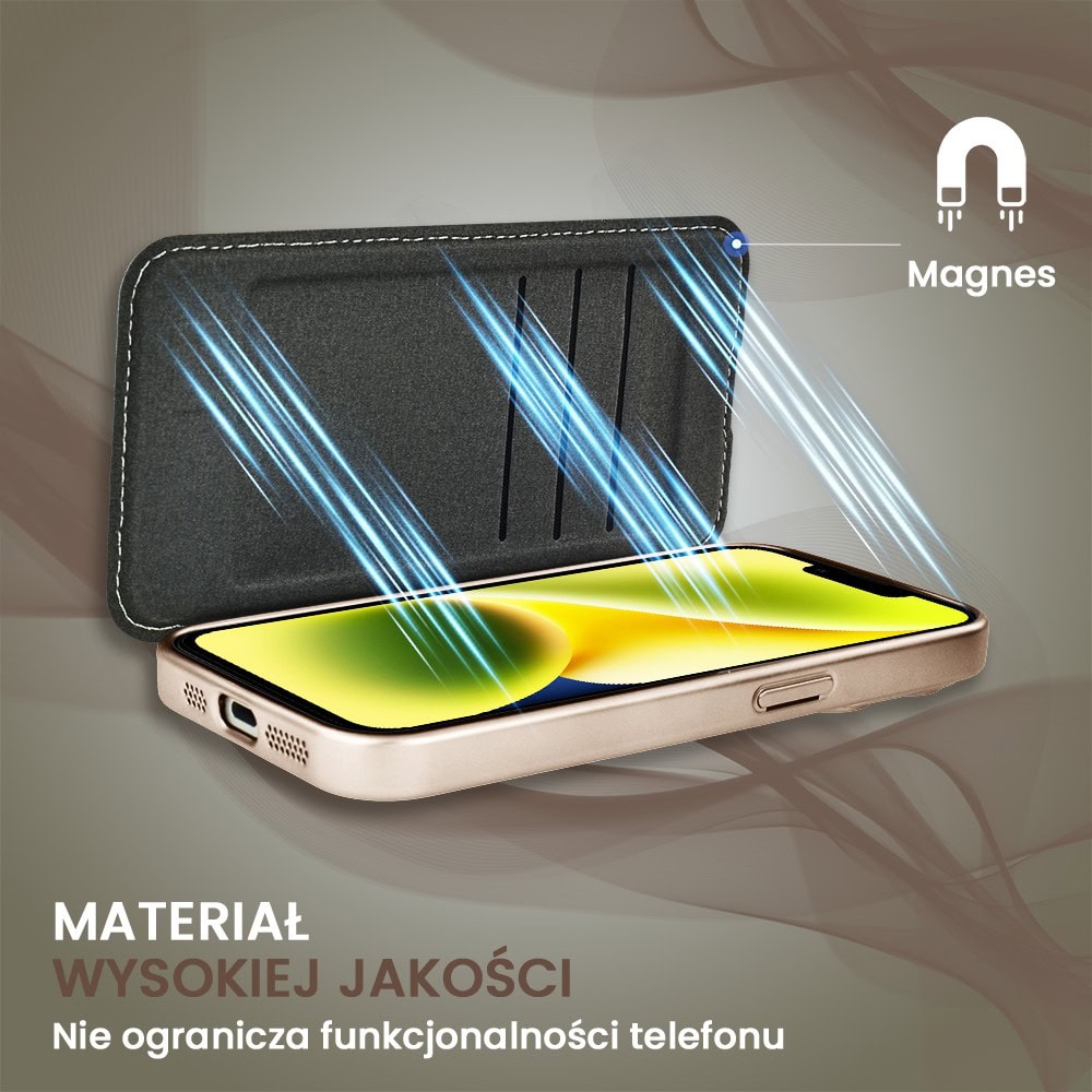 Etui do iPhone 14 typu książka Book Magsafe Lens Protect, z klapką, pustynny brąz (5)