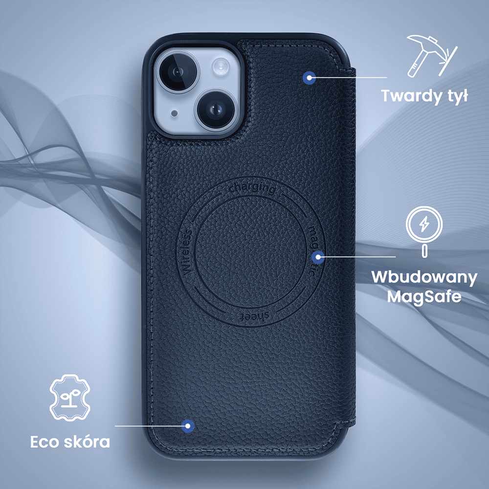 Etui do iPhone 14 z klapką Solid MagSafe Book, typu książka, granatowe (4)