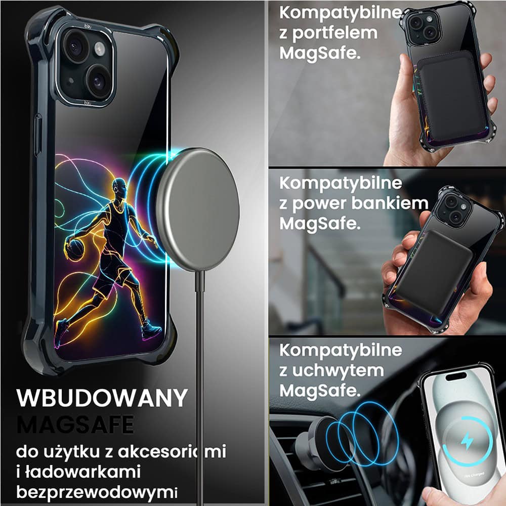 Etui do iPhone 15, Ibizu DropGuard Ultra z MagSafe, ElectroMove, Duch koszykówki (4)