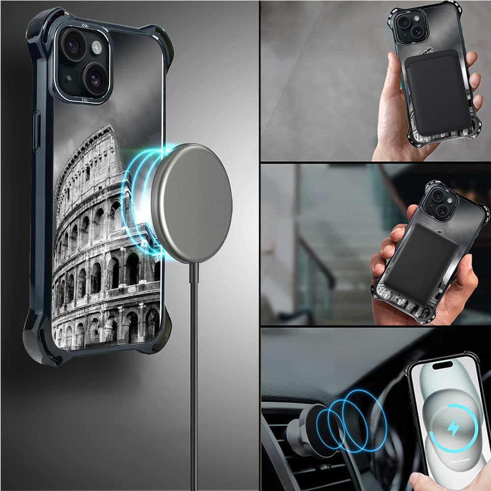 Etui do iPhone 15, Ibizu DropGuard Ultra z MagSafe, Noir City, Koloseum (4)