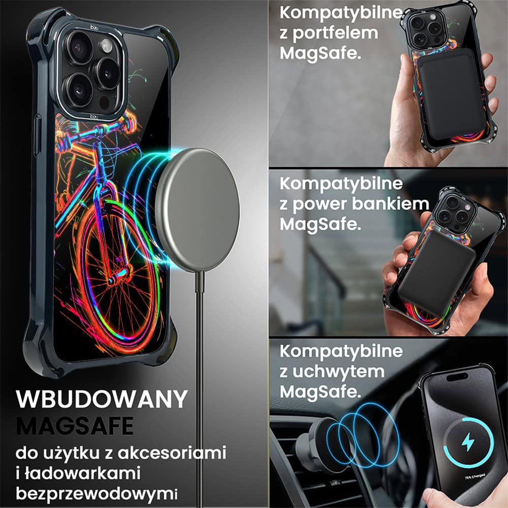 Etui do iPhone 15 Pro Max, Ibizu DropGuard Ultra z MagSafe, #ElectroMove, Rowerowa wibracja (2)