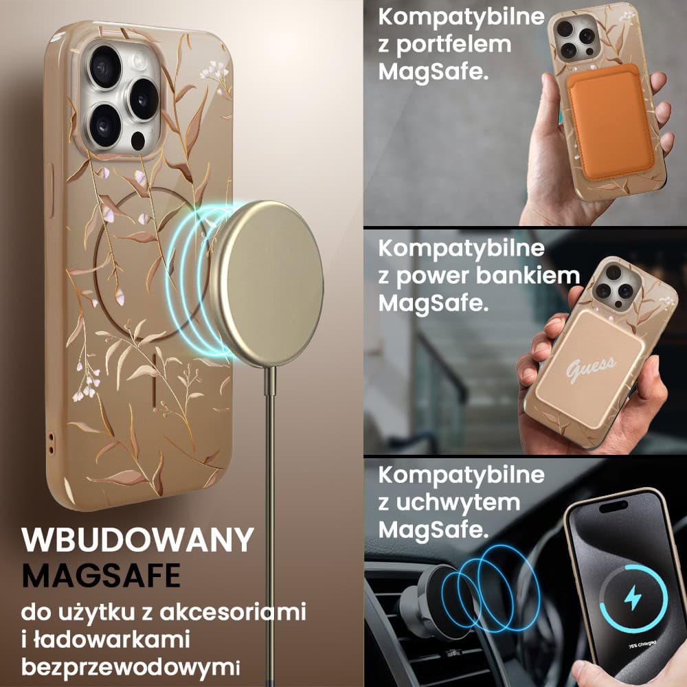 Etui do iPhone 15 Pro Max, elastyczne, z MagSafe, Złocisty Ogród, beżowe (2)