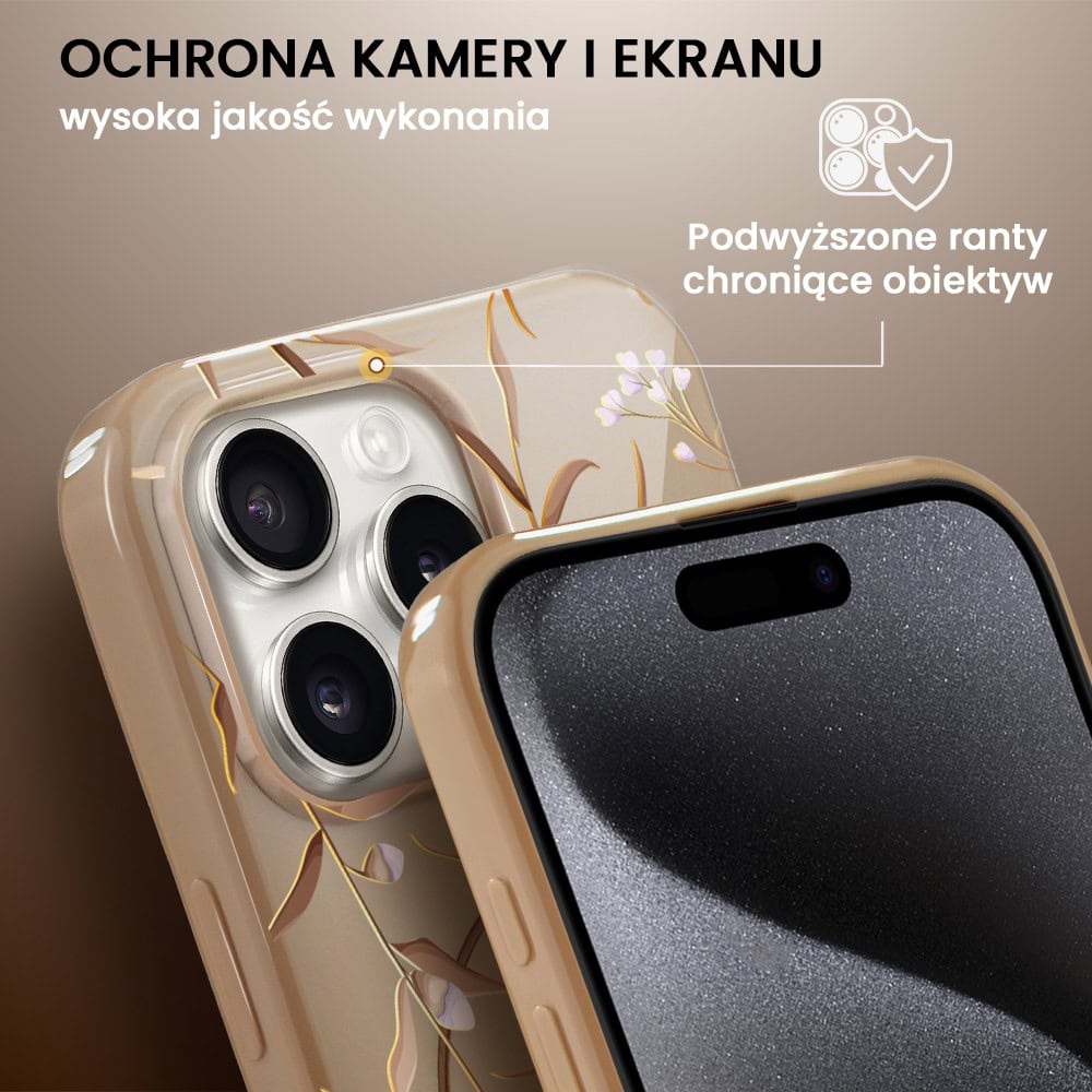 Etui do iPhone 15 Pro Max, elastyczne, z MagSafe, Złocisty Ogród, beżowe (4)