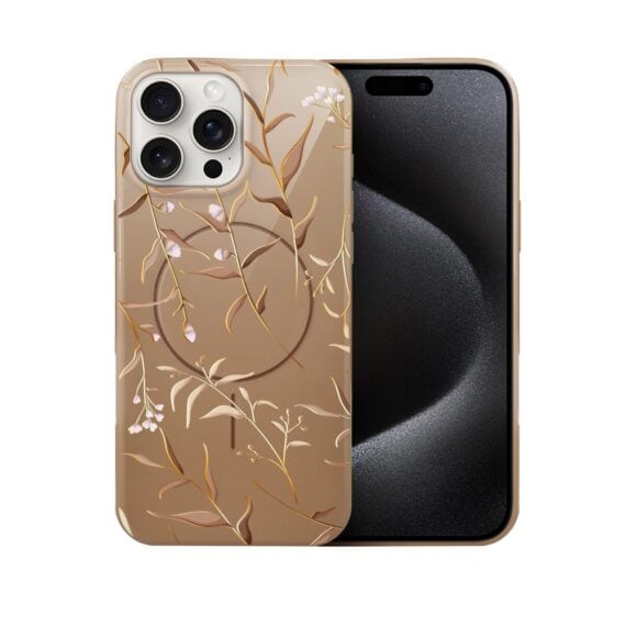 Etui do iPhone 15 Pro Max, elastyczne, z MagSafe, Złocisty Ogród, beżowe (7)