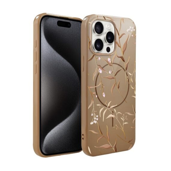 Etui do iPhone 15 Pro Max, elastyczne, z MagSafe, Złocisty Ogród, beżowe (8)