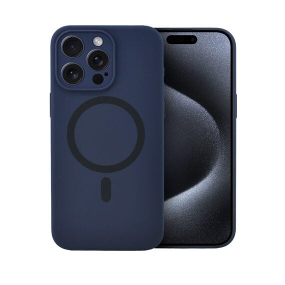 Etui do iPhone 15 Pro Max, silikonowe z MagSafe, mikrofibra soft touch z osłoną na aparat, granatowe (1)