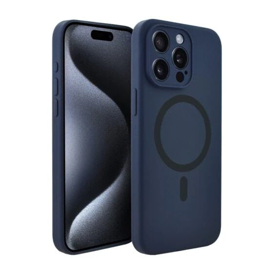 Etui do iPhone 15 Pro Max, silikonowe z MagSafe, mikrofibra soft touch z osłoną na aparat, granatowe (2)