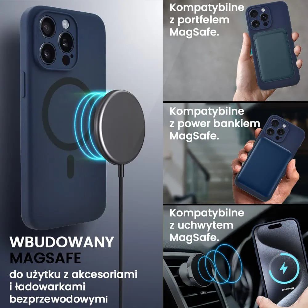 Etui do iPhone 15 Pro Max, silikonowe z MagSafe, mikrofibra soft touch z osłoną na aparat, granatowe (4)