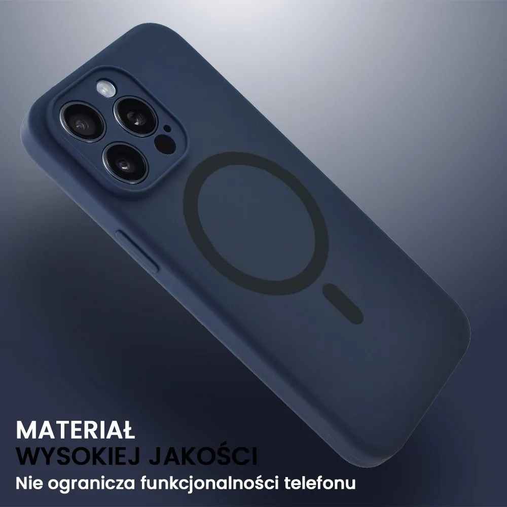 Etui do iPhone 15 Pro Max, silikonowe z MagSafe, mikrofibra soft touch z osłoną na aparat, granatowe (5)