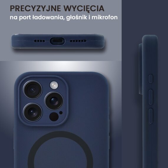 Etui do iPhone 15 Pro Max, silikonowe z MagSafe, mikrofibra soft touch z osłoną na aparat, granatowe (7)