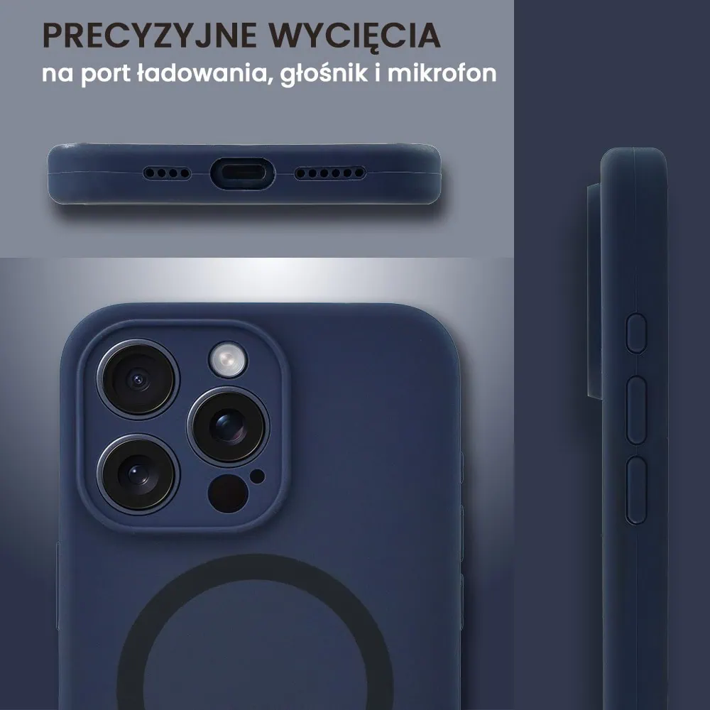Etui do iPhone 15 Pro Max, silikonowe z MagSafe, mikrofibra soft touch z osłoną na aparat, granatowe (7)
