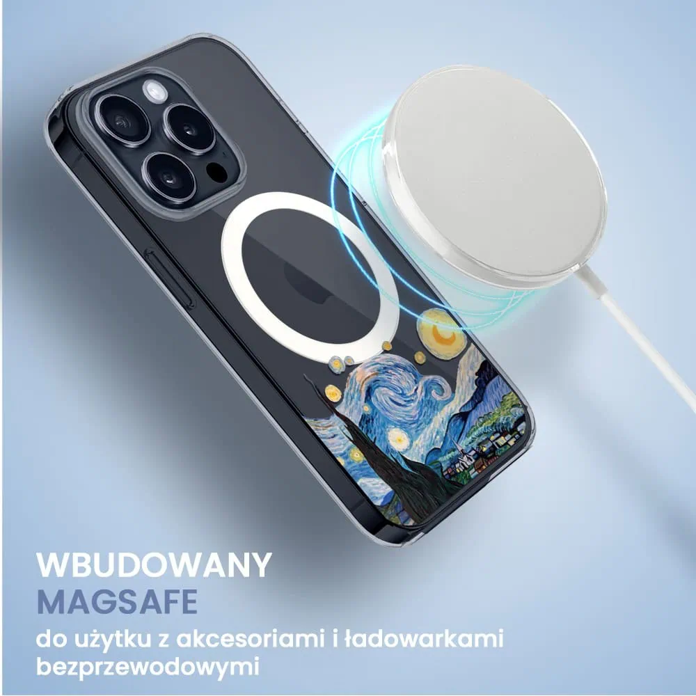 Etui do iPhone 15 Pro Max z MagSafe, obraz Van Gogh, przeźroczyste (3)