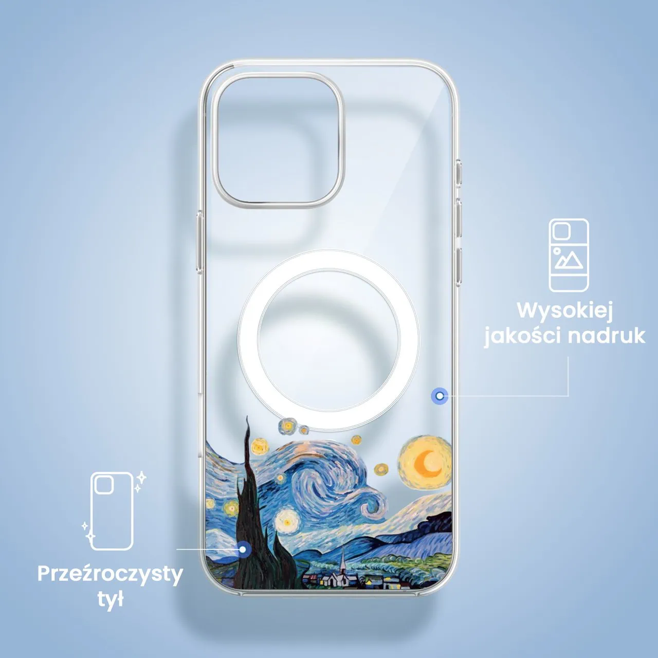 Etui do iPhone 15 Pro Max z MagSafe, obraz Van Gogh, przeźroczyste (5)