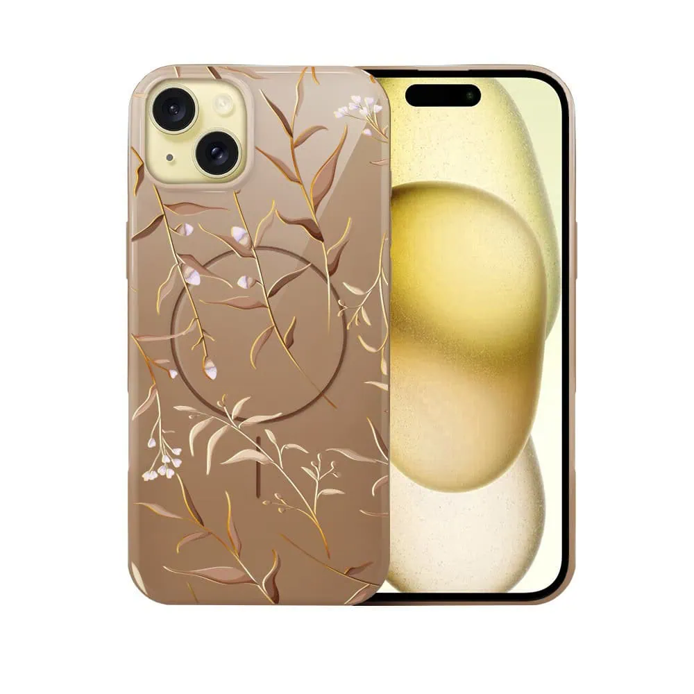Etui do iPhone 15, elastyczne, z MagSafe, Złocisty Ogród, beżowe (2)