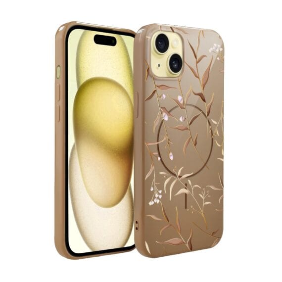 Etui do iPhone 15, elastyczne, z MagSafe, Złocisty Ogród, beżowe (3)