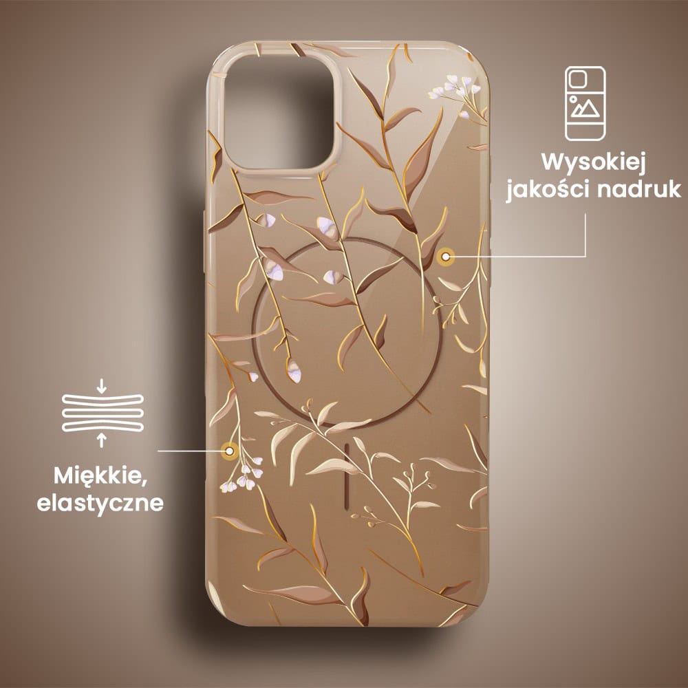 Etui do iPhone 15, elastyczne, z MagSafe, Złocisty Ogród, beżowe (4)