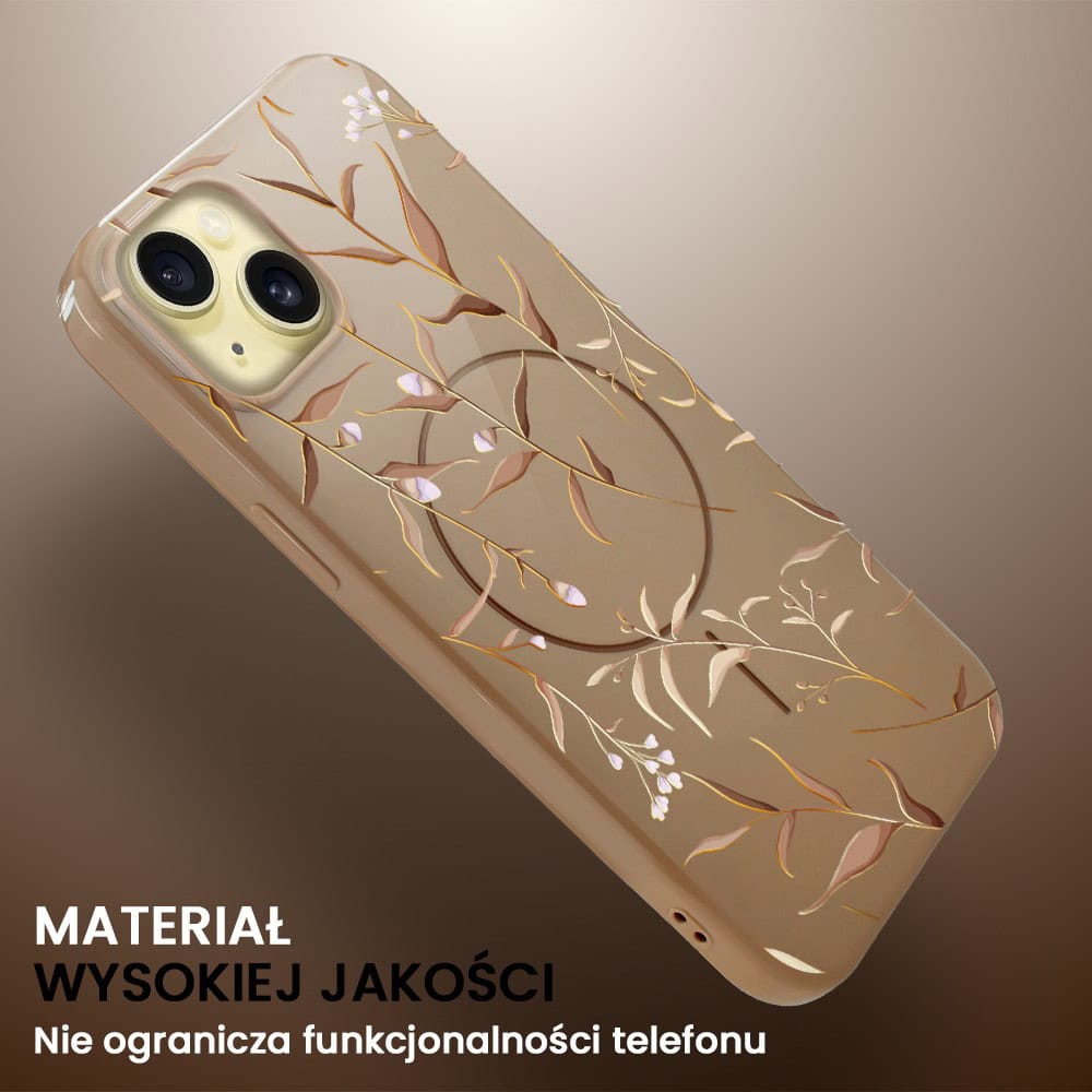 Etui do iPhone 15, elastyczne, z MagSafe, Złocisty Ogród, beżowe (6)