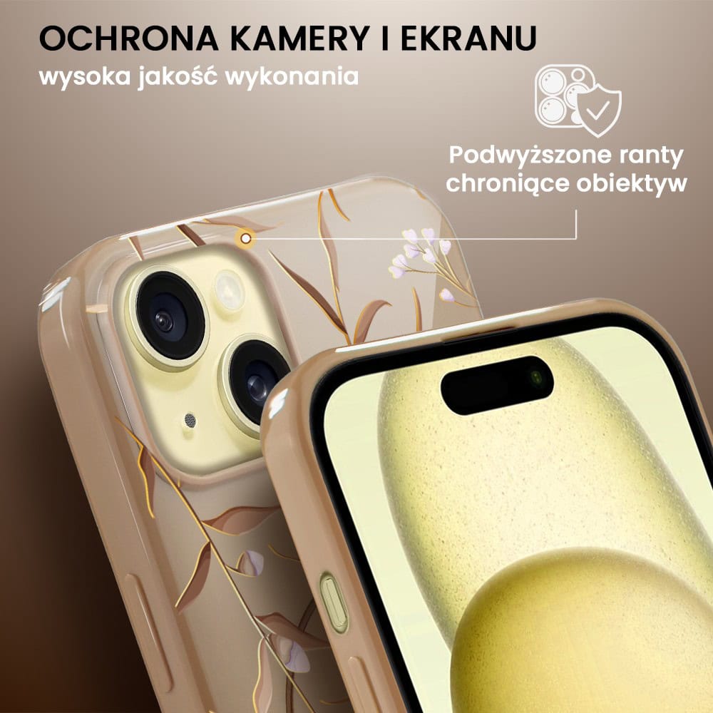 Etui do iPhone 15, elastyczne, z MagSafe, Złocisty Ogród, beżowe (7)