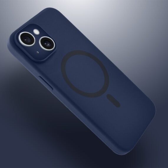 Etui do iPhone 15, silikonowe z MagSafe, mikrofibra soft touch z osłoną na aparat, granatowe (2)