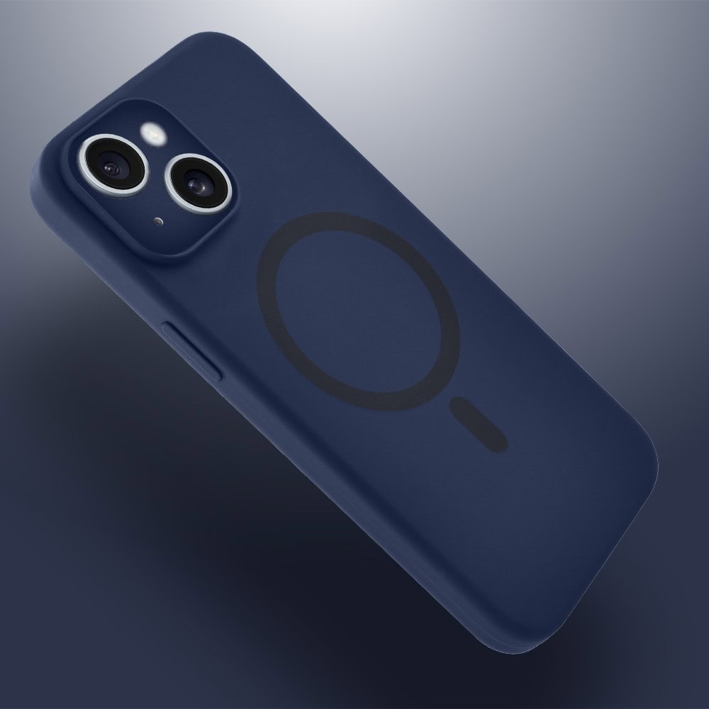 Etui do iPhone 15, silikonowe z MagSafe, mikrofibra soft touch z osłoną na aparat, granatowe (2)