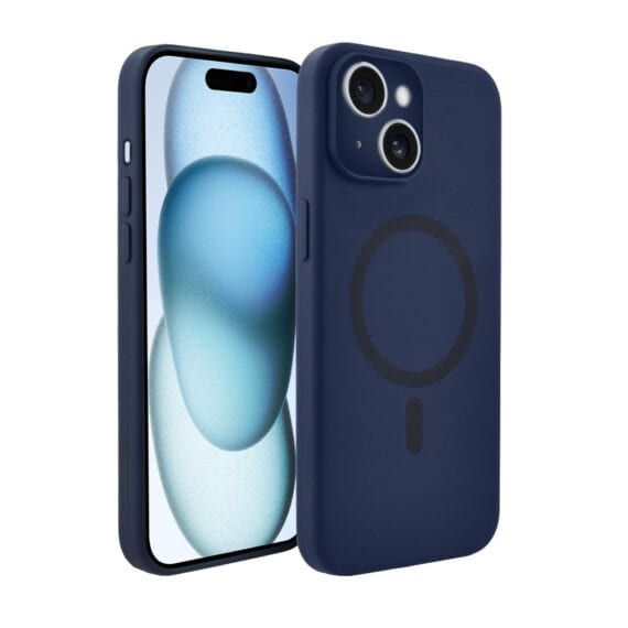 Etui do iPhone 15, silikonowe z MagSafe, mikrofibra soft touch z osłoną na aparat, granatowe (7)