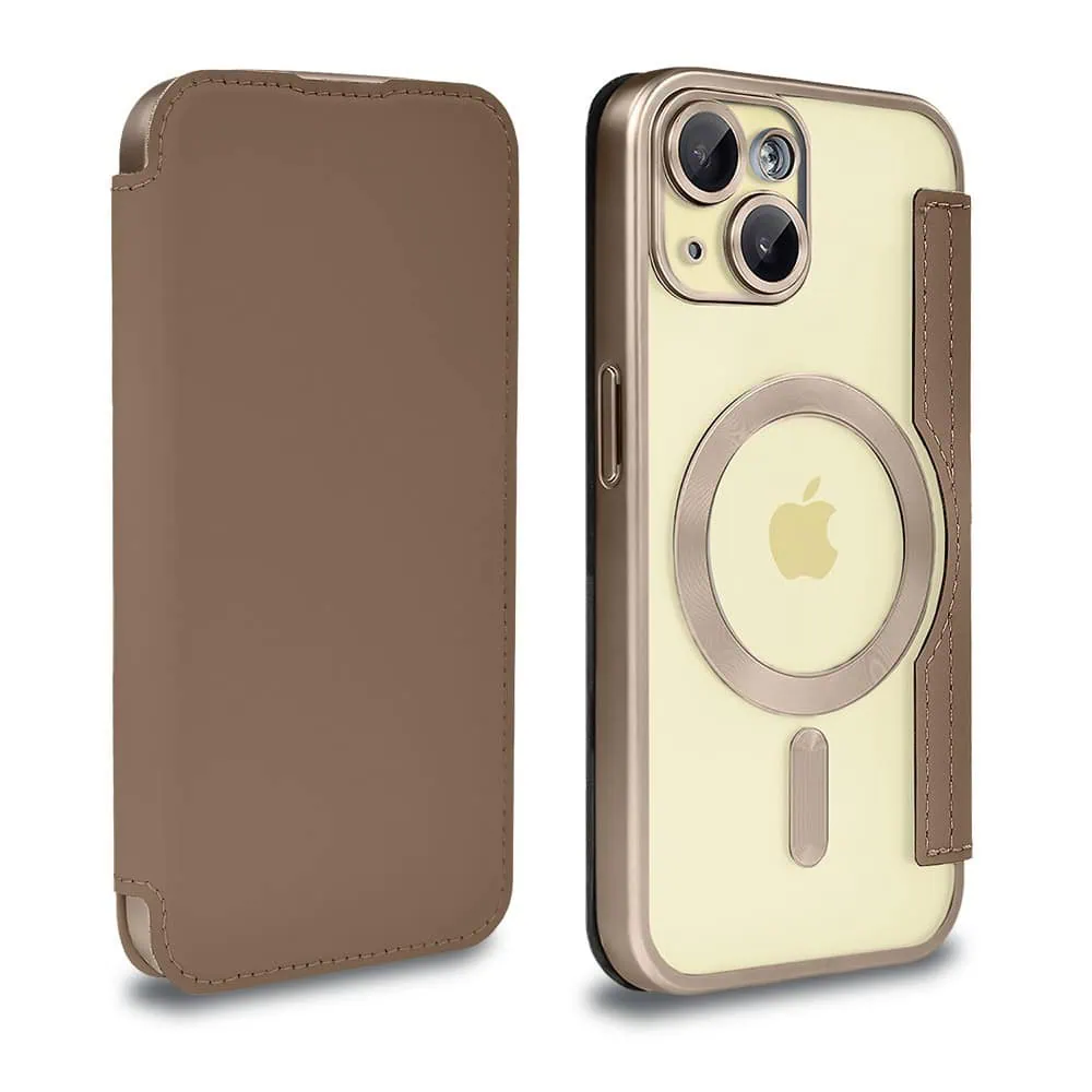 Etui do iPhone 15 typu książka Book Magsafe Lens Protect, z klapką, pustynny brąz (2)