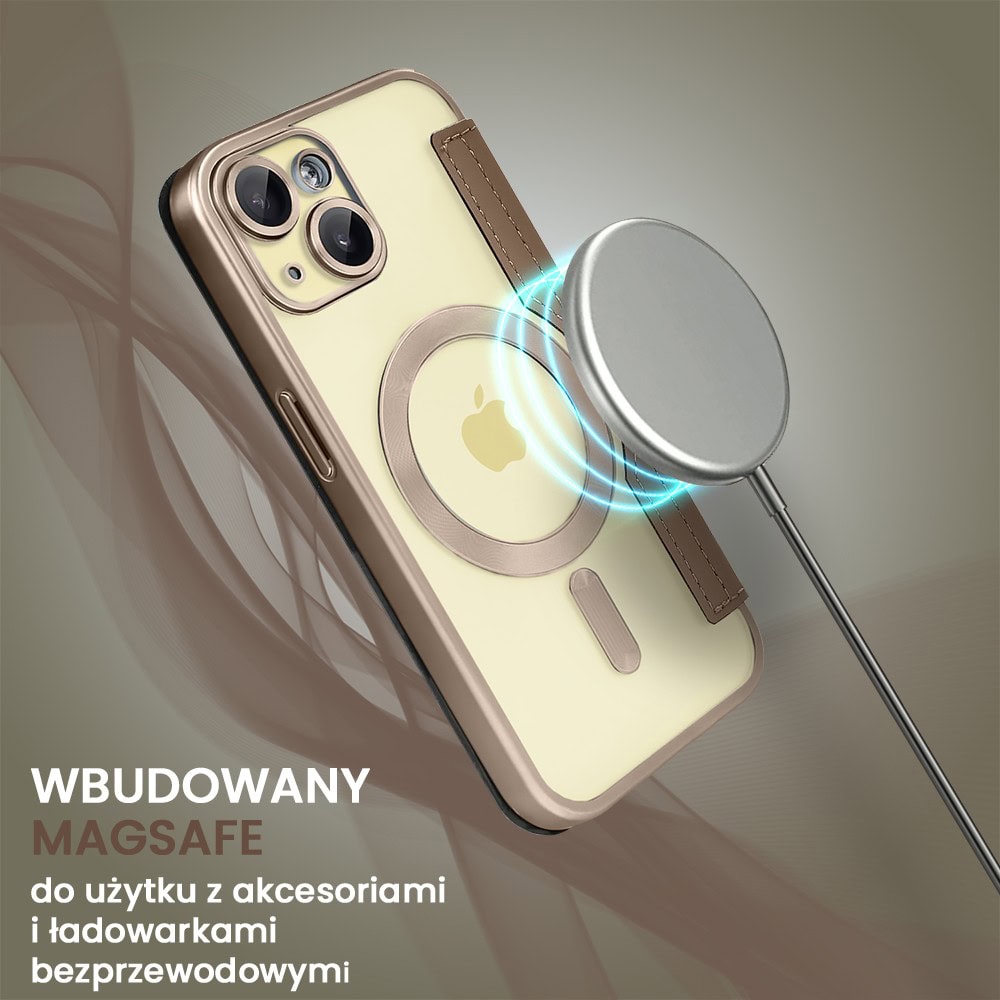 Etui do iPhone 15 typu książka Book Magsafe Lens Protect, z klapką, pustynny brąz (4)