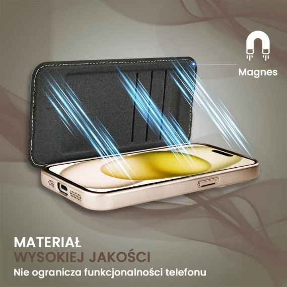 Etui do iPhone 15 typu książka Book Magsafe Lens Protect, z klapką, pustynny brąz (5)