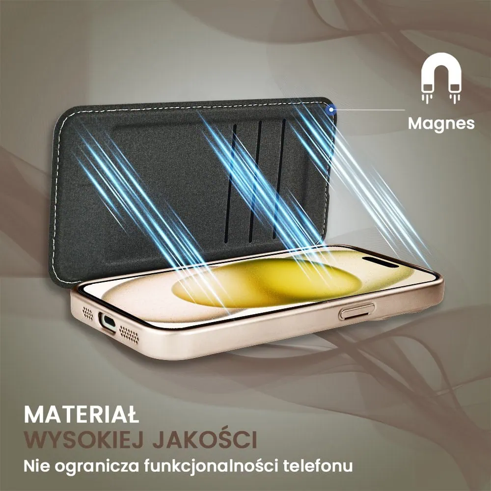 Etui do iPhone 15 typu książka Book Magsafe Lens Protect, z klapką, pustynny brąz (5)