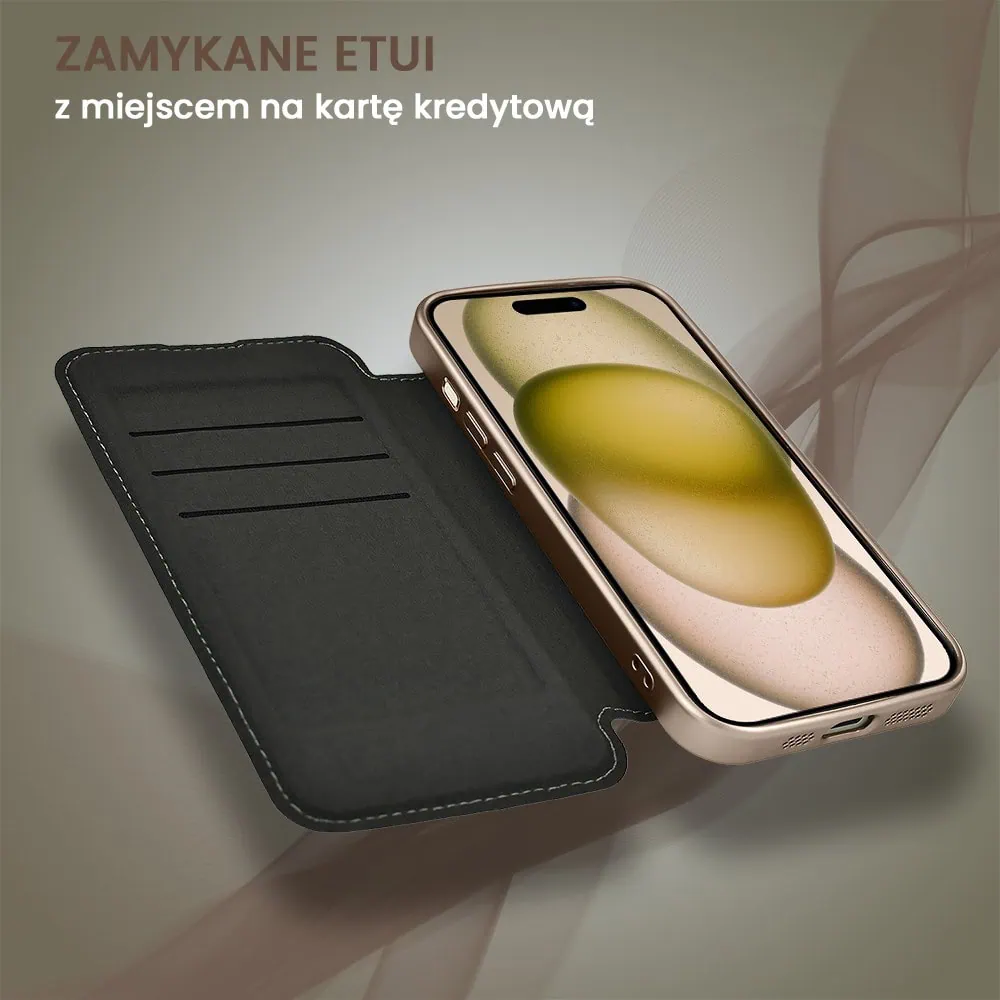 Etui do iPhone 15 typu książka Book Magsafe Lens Protect, z klapką, pustynny brąz (6)