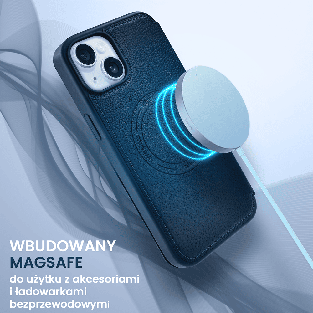 Etui do iPhone 15 z klapką Solid MagSafe Book, typu książka, granatowe (5)
