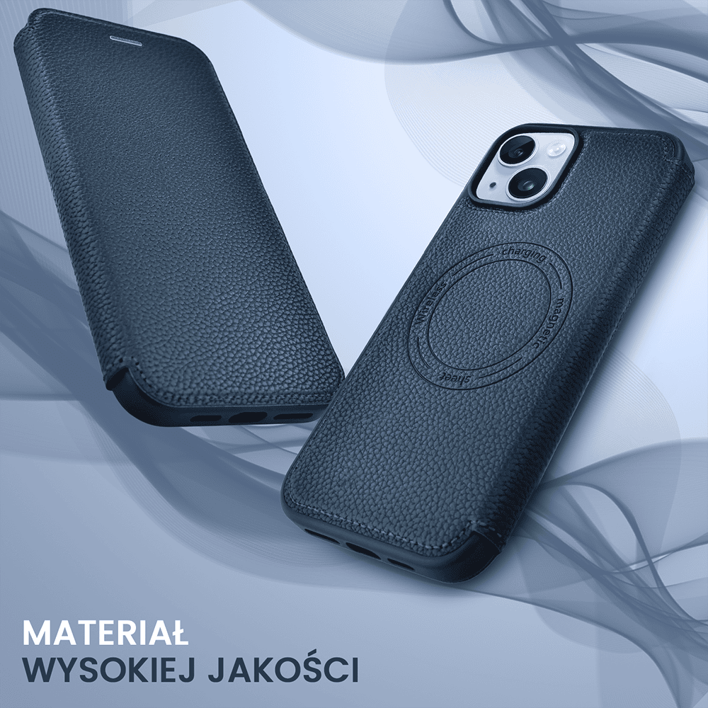 Etui do iPhone 15 z klapką Solid MagSafe Book, typu książka, granatowe (6)