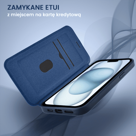 Etui do iPhone 15 z klapką Solid MagSafe Book, typu książka, granatowe (7)
