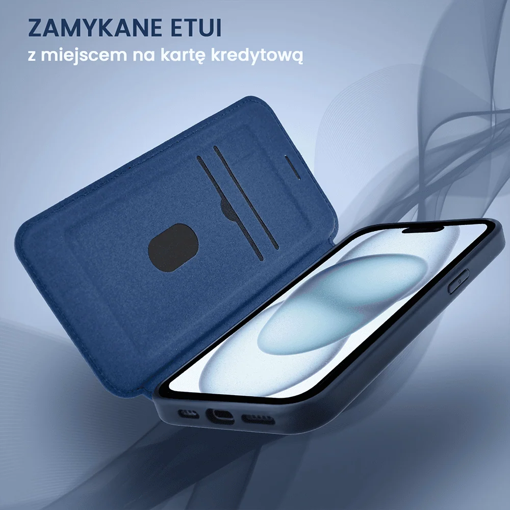 Etui do iPhone 15 z klapką Solid MagSafe Book, typu książka, granatowe (7)