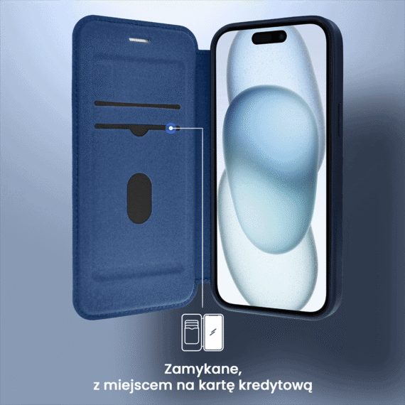 Etui do iPhone 15 z klapką Solid MagSafe Book, typu książka, granatowe (9)