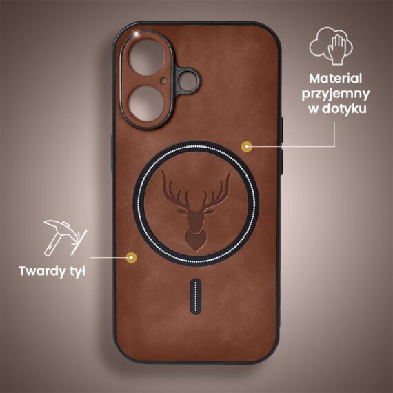 Etui do iPhone 16 Alcantara Magsafe Cover, przyjemne w dotyku, brązowe (3)